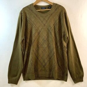 Vintage Izod Mens Argyle Plaid Sweater Large Moss Green Preppy Dad Heritage Golf